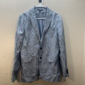 Banana Republic Blazer‎ Mens 38R Blue Plaid 100% Linen Sport Coat 2 Button